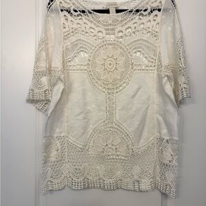 Chico's Ivory Crochet Lace Blouse Size 1 (Medium)